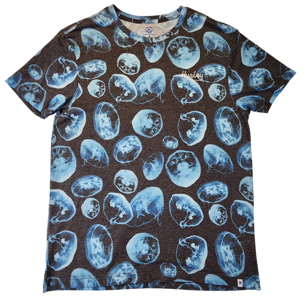 Hurley Mens Jellyfish All Over Print T-Shirt Medium Blue Short Sleeve Crew Neck